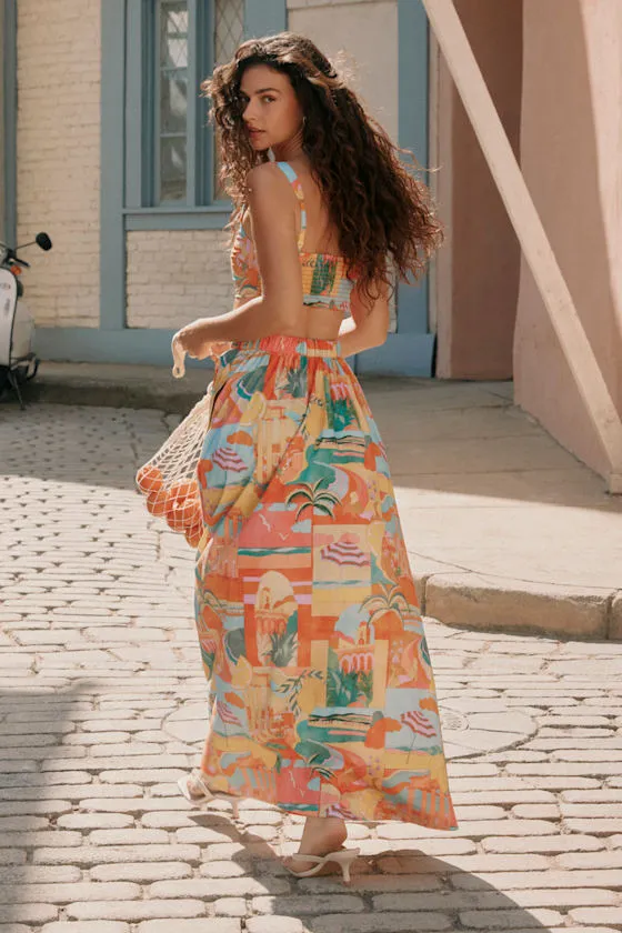 Pisa Multi Print High-Rise Maxi Skirt sold by Lulus