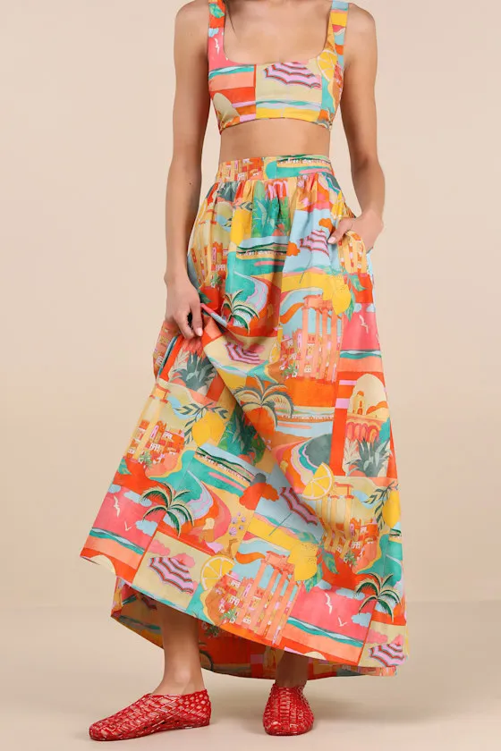 Pisa Multi Print High-Rise Maxi Skirt sold by Lulus product image thumbnail 3