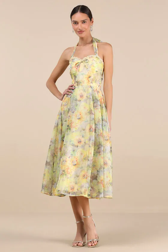 Galia Yellow Multi Floral Halter Midi Dress sold by Lulus product image thumbnail 2