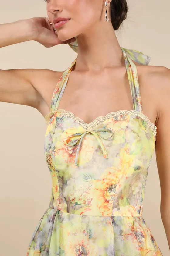 Galia Yellow Multi Floral Halter Midi Dress sold by Lulus product image thumbnail 3