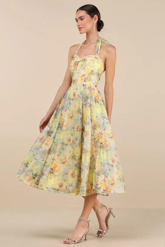 Galia Yellow Multi Floral Halter Midi Dress sold by Lulus product image thumbnail 4