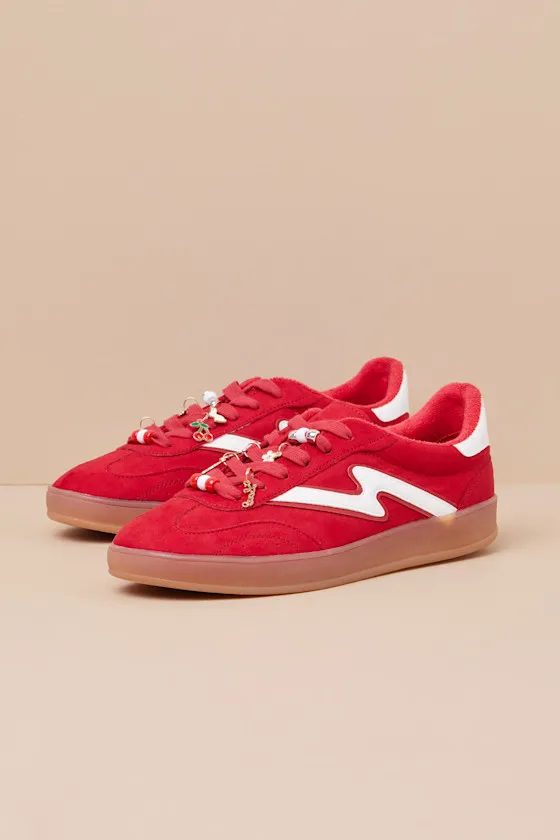 Giia Red Multi Suede Charm Lace-Up Sneakers sold by Lulus product image thumbnail 2