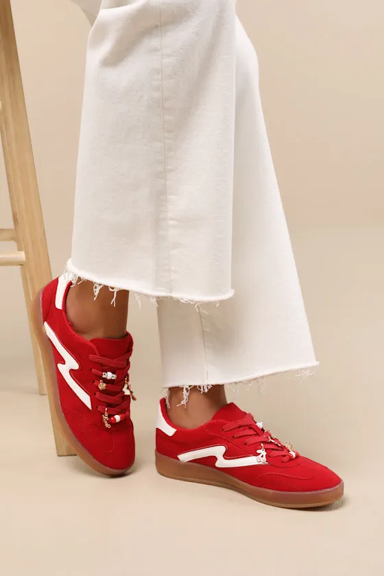 Giia Red Multi Suede Charm Lace-Up Sneakers sold by Lulus product image thumbnail 3