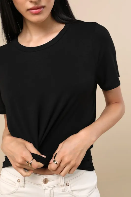 Skyra Black Crew Neck Tee sold by Lulus