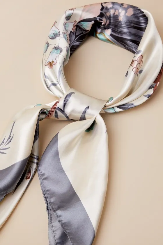 Elegant Gardens Beige Multi Floral Print Satin Scarf sold by Lulus product image thumbnail 2
