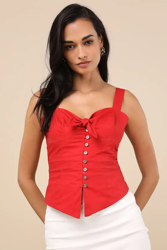Earlene Red Tie-Front Button-Up Tank Top sold by Lulus product image thumbnail 2