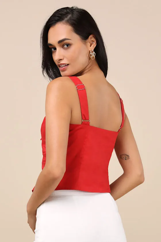 Earlene Red Tie-Front Button-Up Tank Top sold by Lulus product image thumbnail 3