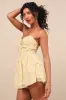 Marinella Yellow Floral Ruched Strapless Romper sold by Lulus