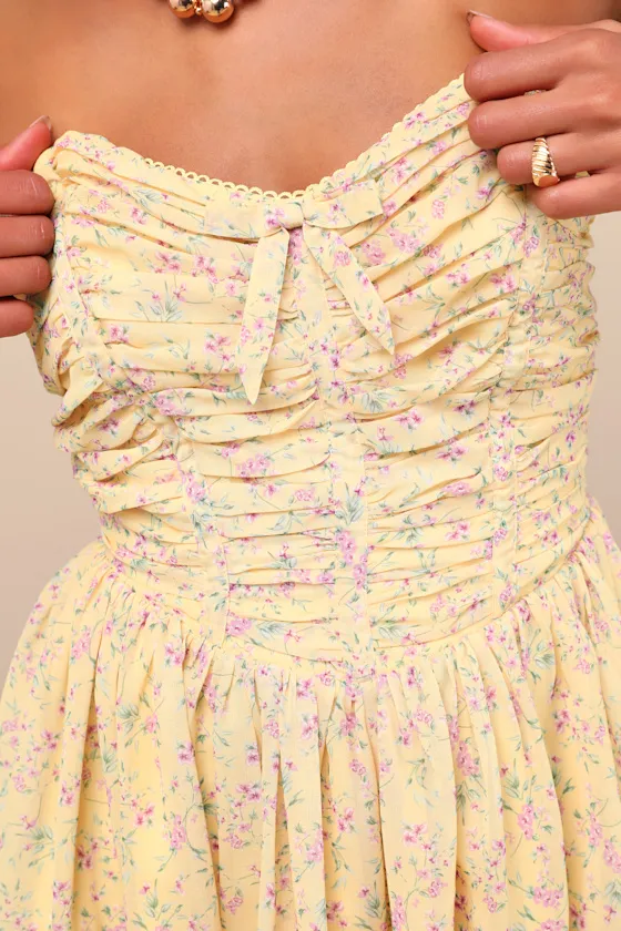 Marinella Yellow Floral Ruched Strapless Romper sold by Lulus product image thumbnail 4
