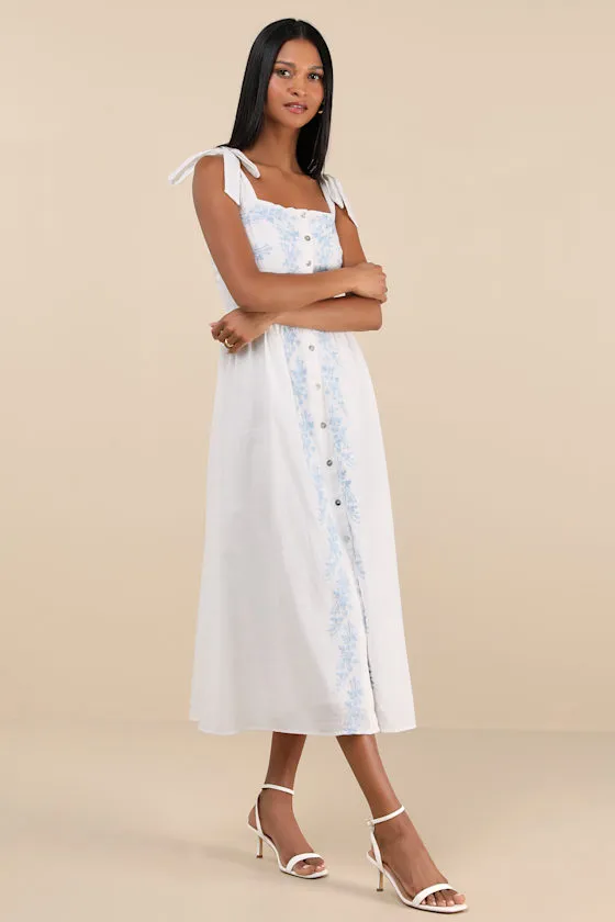 Corinthia White Embroidered Button-Front Midi Dress sold by Lulus product image thumbnail 2