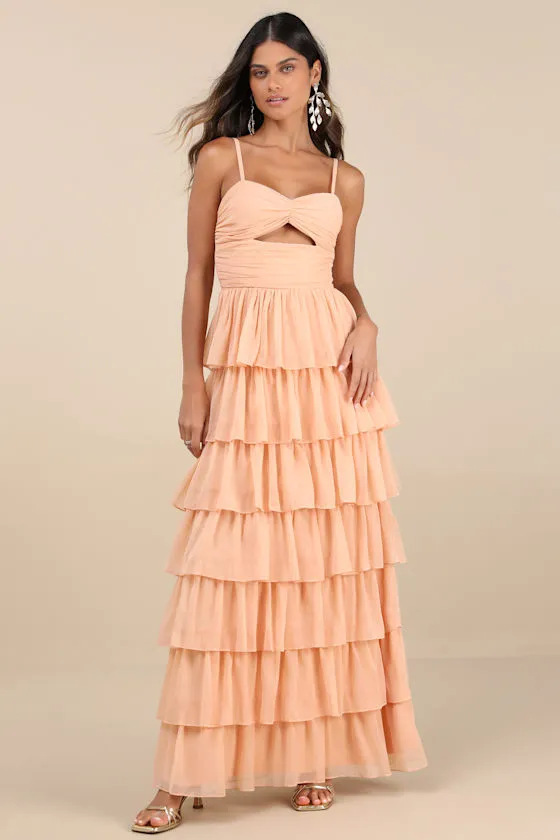 Arata Peach Cutout Tiered Maxi Dress sold by Lulus