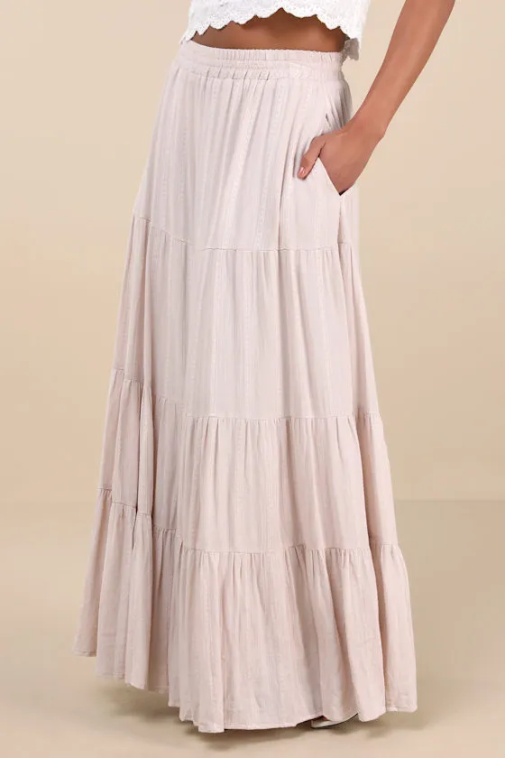 Sunset by the Sea Light Beige Embroidered Tiered Maxi Skirt sold by Lulus product image thumbnail 2