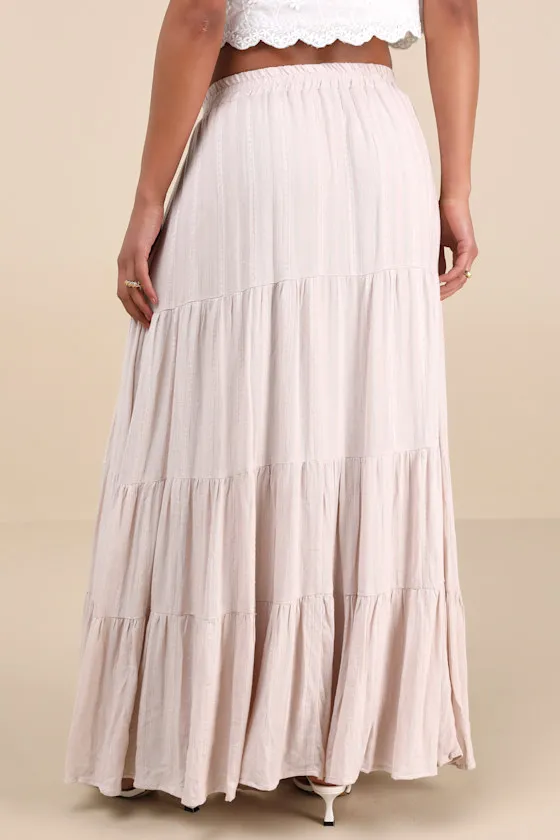 Sunset by the Sea Light Beige Embroidered Tiered Maxi Skirt sold by Lulus product image thumbnail 3