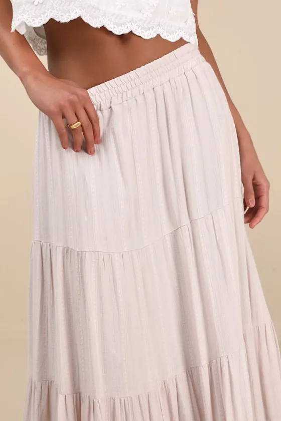 Sunset by the Sea Light Beige Embroidered Tiered Maxi Skirt sold by Lulus product image thumbnail 4