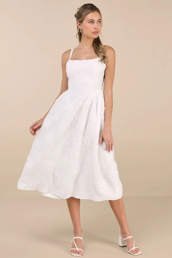Teodora White Floral Applique Lace-Up Midi Dress sold by Lulus