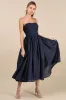 Analeia Dark Navy Jacquard Lace-Up Strapless Midi Dress sold by Lulus