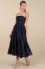 Analeia Dark Navy Jacquard Lace-Up Strapless Midi Dress sold by Lulus
