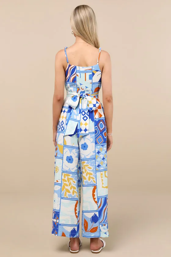 Bold Extravagance Blue Multi Print Sleeveless Wide-Leg Jumpsuit sold by Lulus product image thumbnail 3
