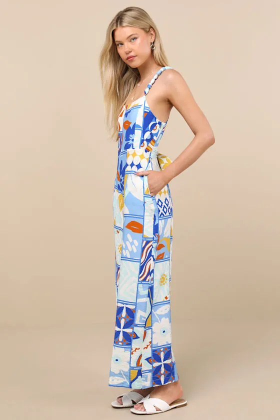 Bold Extravagance Blue Multi Print Sleeveless Wide-Leg Jumpsuit sold by Lulus product image thumbnail 4