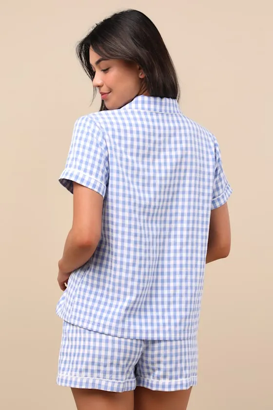 Joannie Blue and White Gingham Two-Piece Pajama Set sold by Lulus product image thumbnail 2