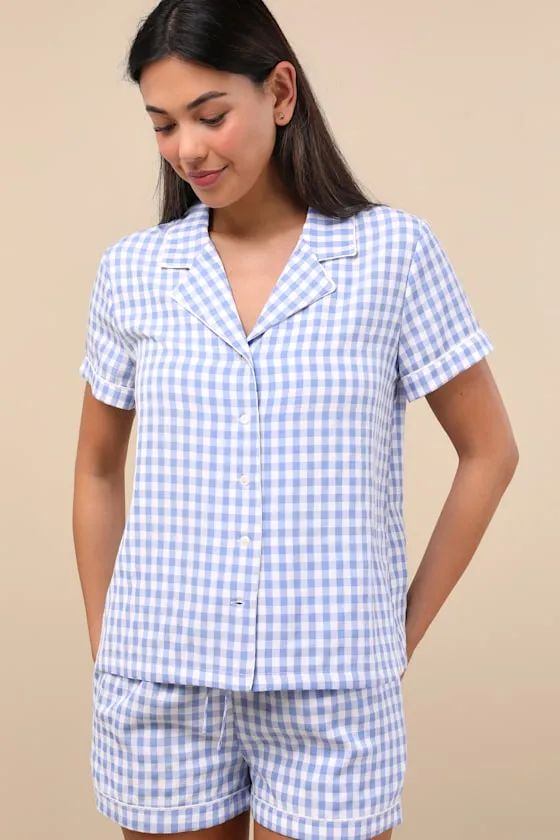 Joannie Blue and White Gingham Two-Piece Pajama Set sold by Lulus product image thumbnail 4