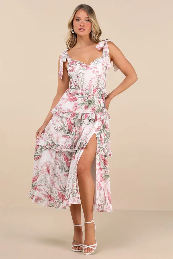 Naenia White Floral Tiered Tie-Strap Midi Dress sold by Lulus product image thumbnail 2