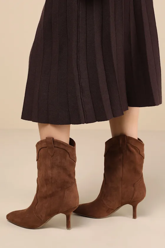 Penrose Chestnut Suede Pointed-Toe Booties sold by Lulus product image thumbnail 2