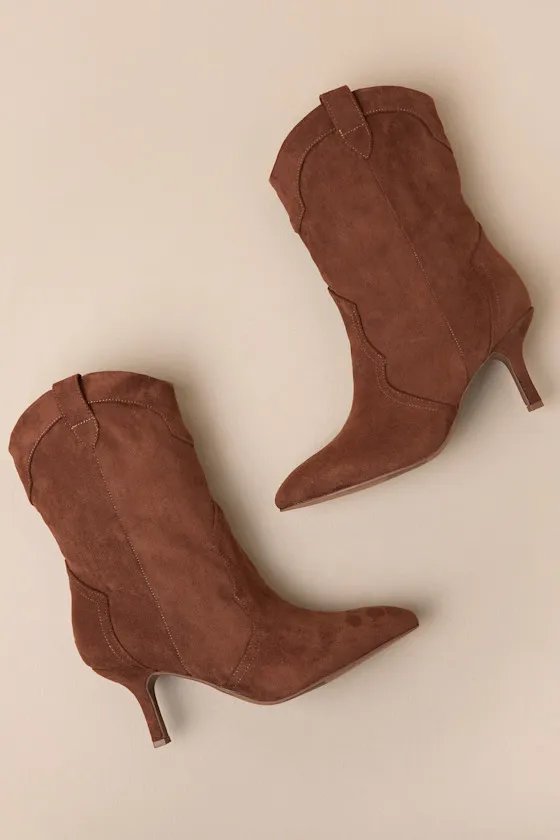 Penrose Chestnut Suede Pointed-Toe Booties sold by Lulus product image thumbnail 4