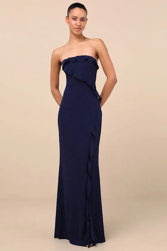 Excellent Sensation Navy Strapless Ruffled Maxi Dress sold by Lulus product image thumbnail 2