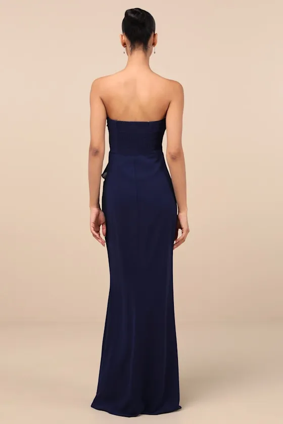 Excellent Sensation Navy Strapless Ruffled Maxi Dress sold by Lulus product image thumbnail 3