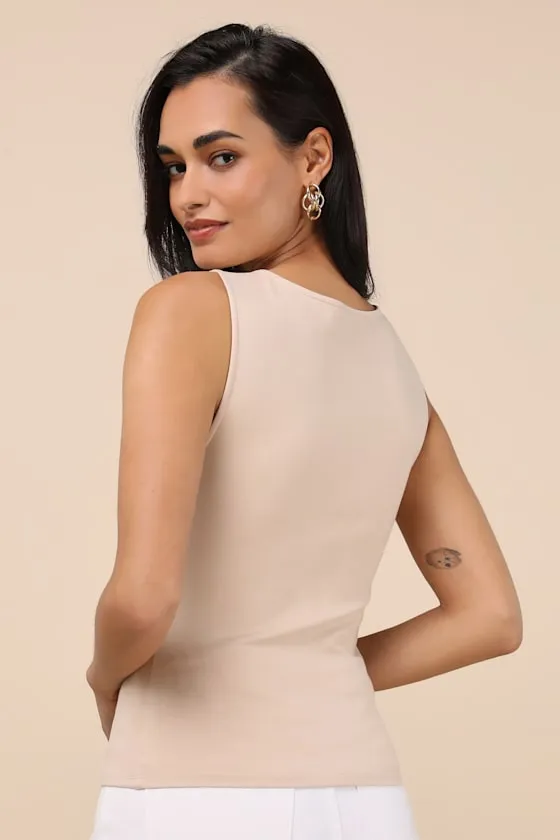 Patrizia Beige Cutout Bow V-Neck Sleeveless Top sold by Lulus product image thumbnail 2