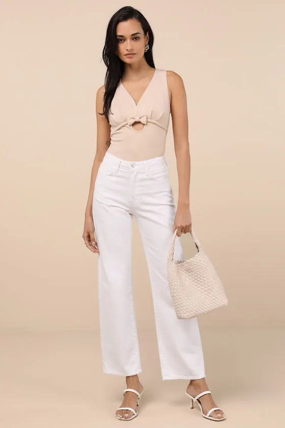 Patrizia Beige Cutout Bow V-Neck Sleeveless Top sold by Lulus product image thumbnail 3