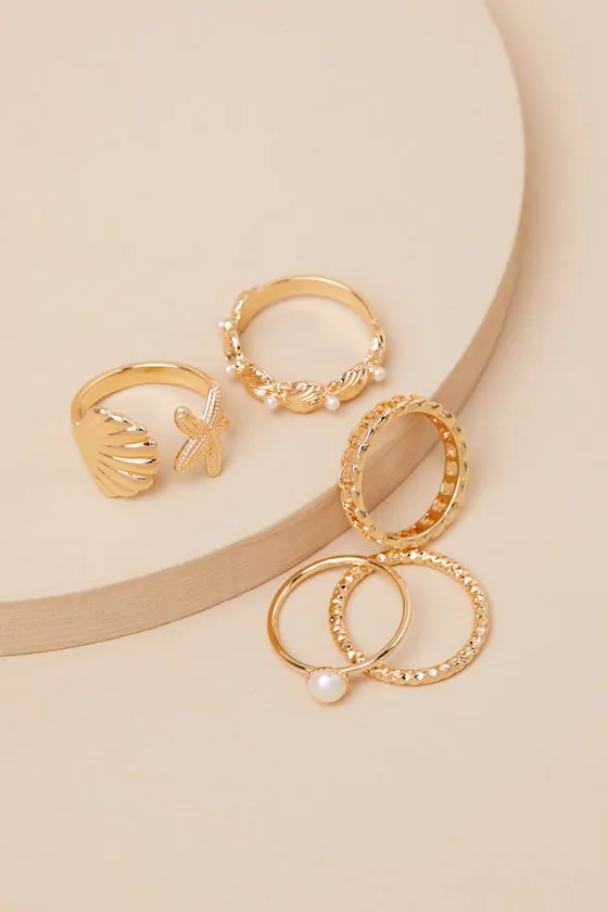 Sunna Gold Pearl Five-Piece Ring Set sold by Lulus product image thumbnail 2
