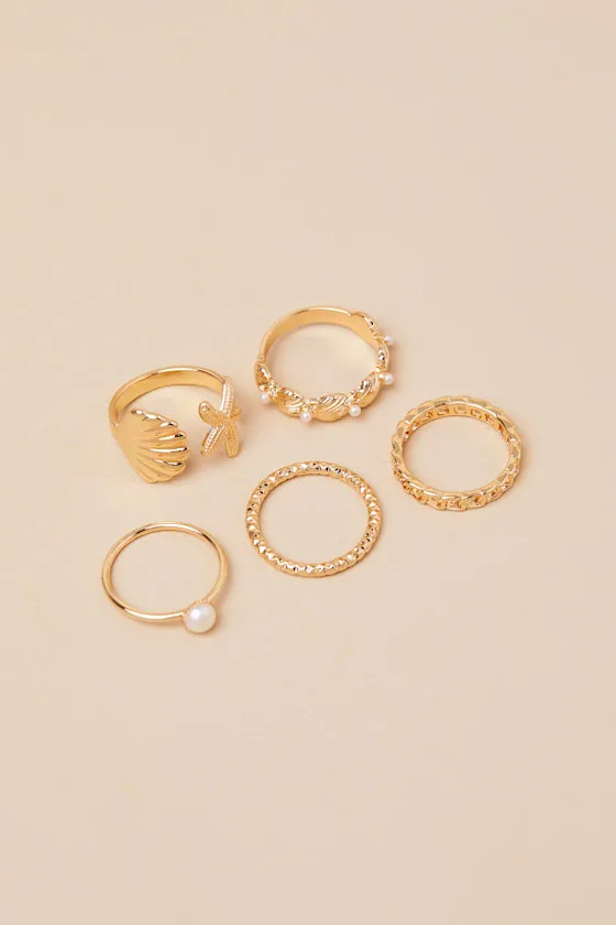 Sunna Gold Pearl Five-Piece Ring Set sold by Lulus product image thumbnail 4