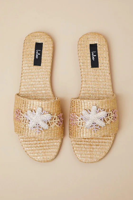 Robinna Natural Raffia Rhinestone Flat Slide Sandals sold by Lulus product image thumbnail 2