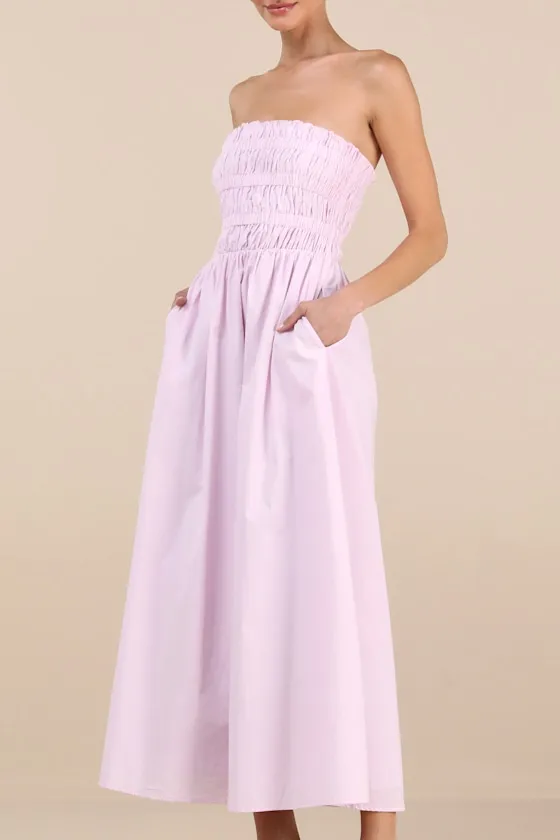 Ania Lilac Strapless Smocked Midi Dress sold by Lulus product image thumbnail 2