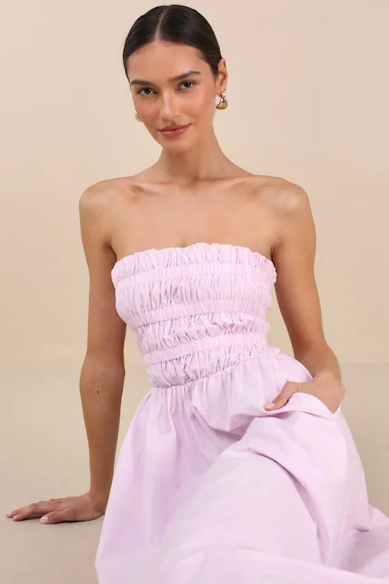 Ania Lilac Strapless Smocked Midi Dress sold by Lulus product image thumbnail 4