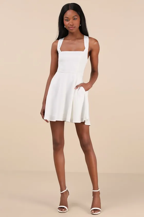 Admirably Chic White Satin Lace-Up Mini Dress With Pockets sold by Lulus