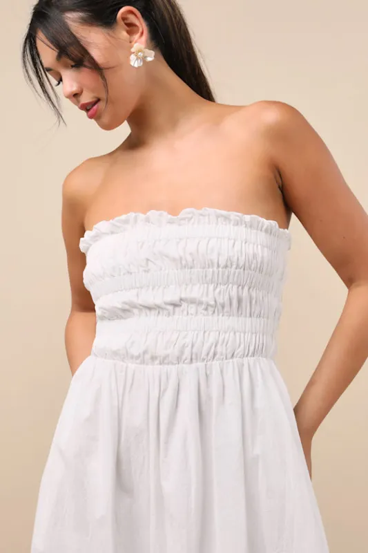 Ania White Strapless Smocked Midi Dress sold by Lulus