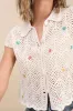 Arawn Ivory Floral Embroidered Pierced Knit Button-Front Top sold by Lulus