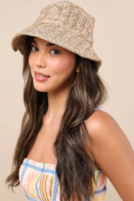 Ananta Beige and Gold Straw Woven Bucket Hat sold by Lulus