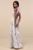Sintra Beige and Blue Floral Pleated Backless Maxi Dress sold by Lulus
