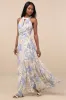 Sintra Beige and Blue Floral Pleated Backless Maxi Dress sold by Lulus