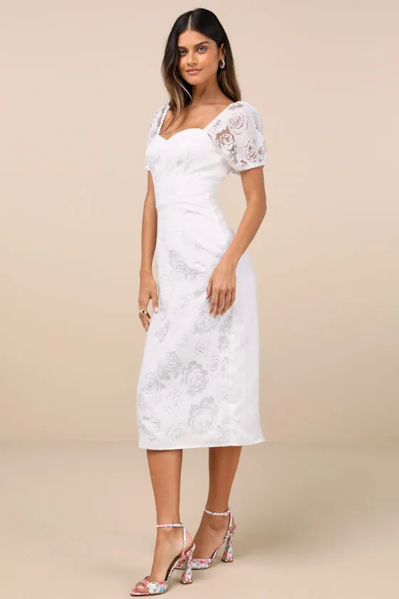 Odetta White Burnout Puff Sleeve Lace-Up Midi Dress sold by Lulus product image thumbnail 2