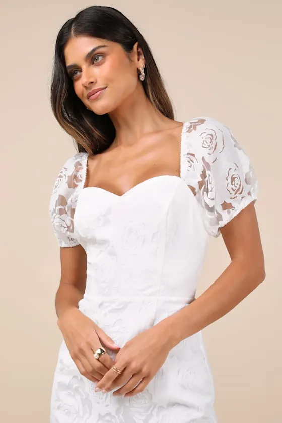 Odetta White Burnout Puff Sleeve Lace-Up Midi Dress sold by Lulus product image thumbnail 4
