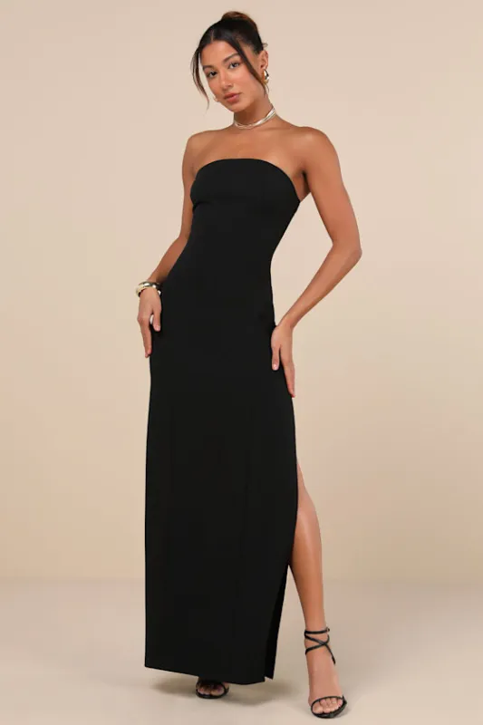 Famous Icon Black Strapless Column Maxi Dress sold by Lulus