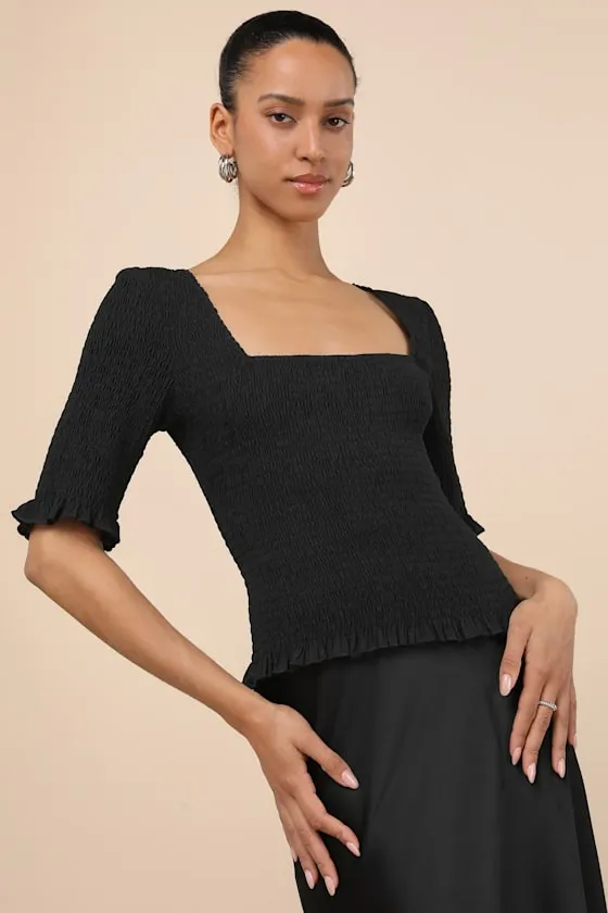 Enna Black Smocked Short Sleeve Top sold by Lulus product image thumbnail 2