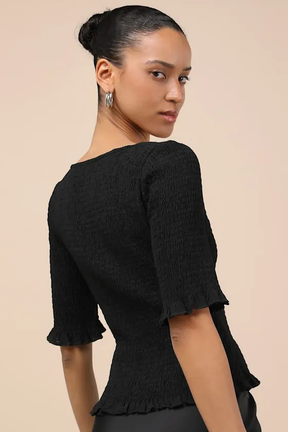 Enna Black Smocked Short Sleeve Top sold by Lulus product image thumbnail 3