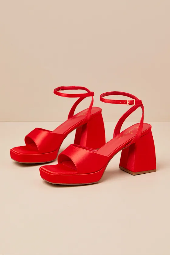 Shirine Red Satin Platform Ankle Strap Heels sold by Lulus product image thumbnail 2