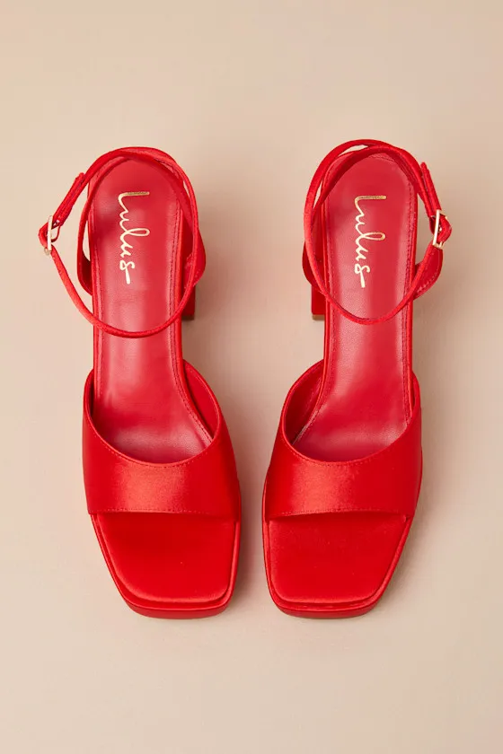 Shirine Red Satin Platform Ankle Strap Heels sold by Lulus product image thumbnail 4